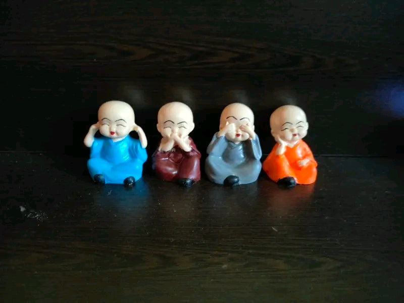 Cute Little Monk Showpiece Set – Desk Decor (4 Pcs)