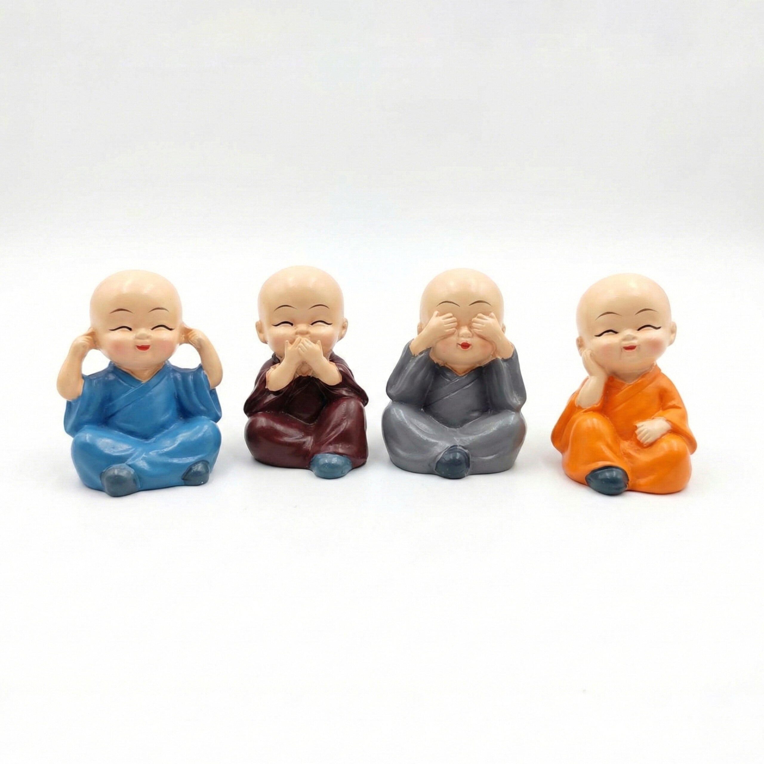 Cute Little Monk Showpiece Set – Desk Decor (4 Pcs)
