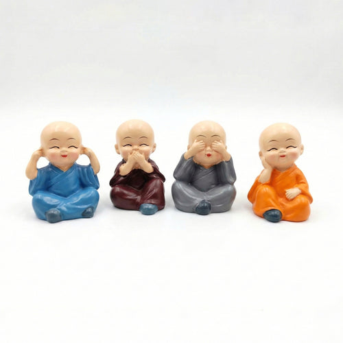 Cute Little Monk Showpiece Set – Desk Decor (4 Pcs)
