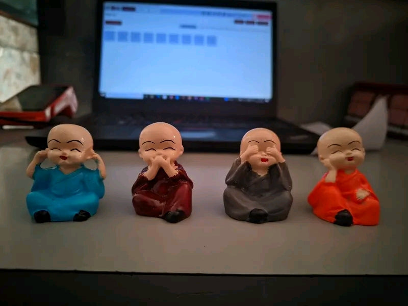 Cute Little Monk Showpiece Set – Desk Decor (4 Pcs)