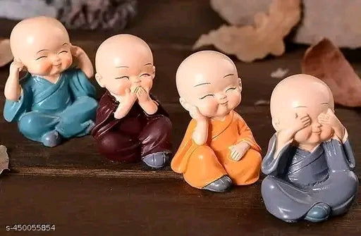 Cute Little Monk Showpiece Set – Desk Decor (4 Pcs)