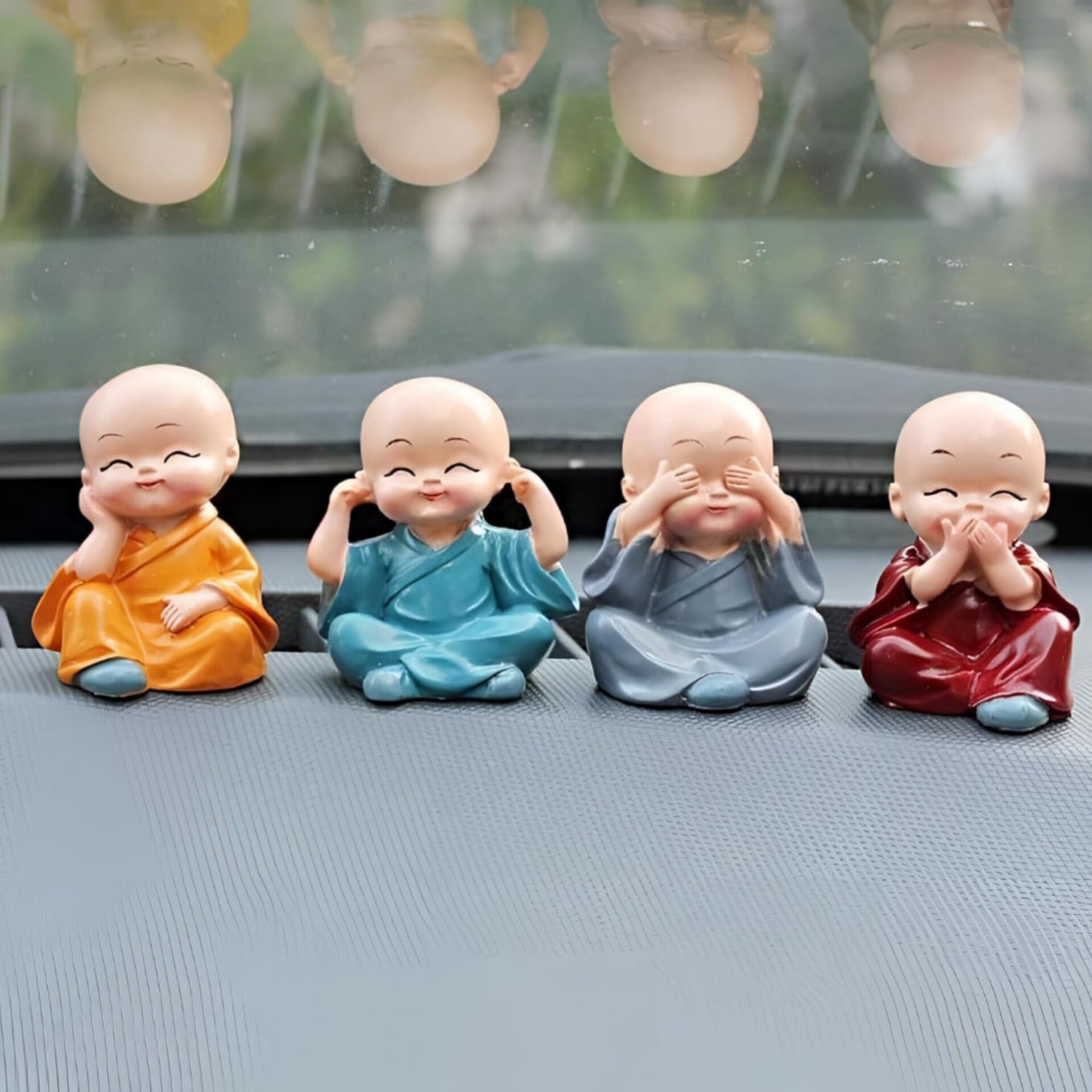 Cute Little Monk Showpiece Set – Desk Decor (4 Pcs)